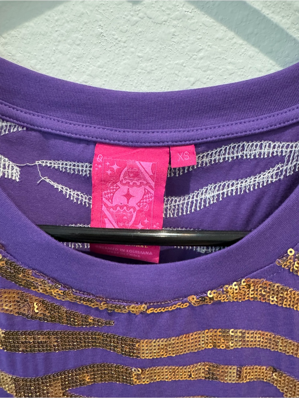 Queen of Sparkles Purple & Gold Seed Bead & Sequin Tiger Stripe Tee - Picture 2 of 2